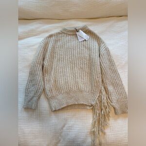 Mango Cream Knit Sweater With Fringe NWT